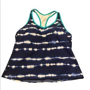Zeroxposur baby blue tie dyed green trim racerback swim top 12